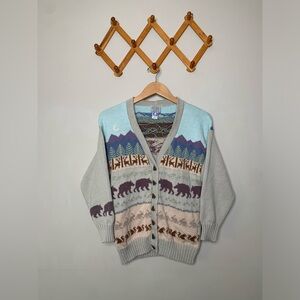 Vintage 1987 Blueberry Woolens Creatures of the Forest Cardigan Sweater SZ M